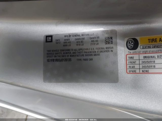 2018 CHEVROLET CAMARO 1G1FB1RX9J0126135 Photo 8