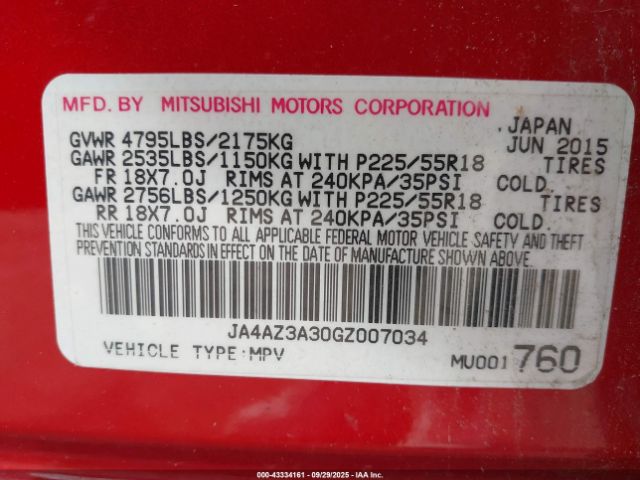 2016 MITSUBISHI OUTLANDER JA4AZ3A30GZ007034 Photo 8