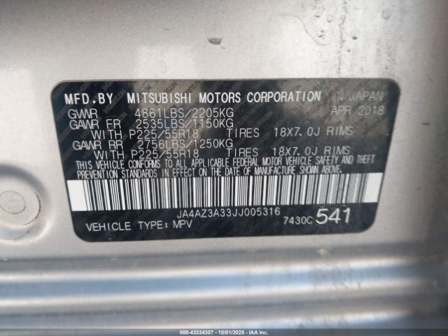 2018 MITSUBISHI OUTLANDER JA4AZ3A33JJ005316 Photo 8