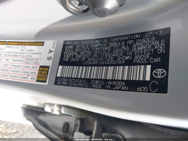 JTDKARFU6H3050769 Toyota 2zr-fxe,1nm