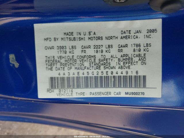 2005 MITSUBISHI ECLIPSE SPYDER 4A3AE45G25E044916 Photo 8