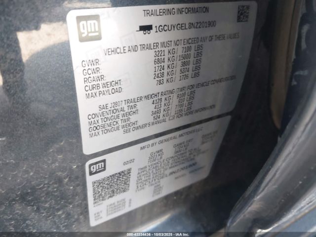 2022 CHEVROLET SILVERADO 1500 LTD 1GCUYGEL8NZ201900 Photo 8