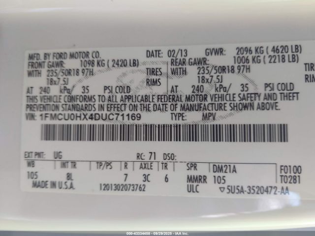 2013 FORD ESCAPE 1FMCU0HX4DUC71169 Photo 8