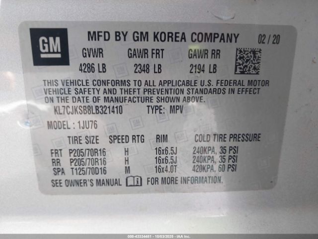 2020 CHEVROLET TRAX KL7CJKSB8LB321410 Photo 8