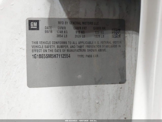 1G1BE5SM5H7112554 Chevrolet Cruze Lt Auto