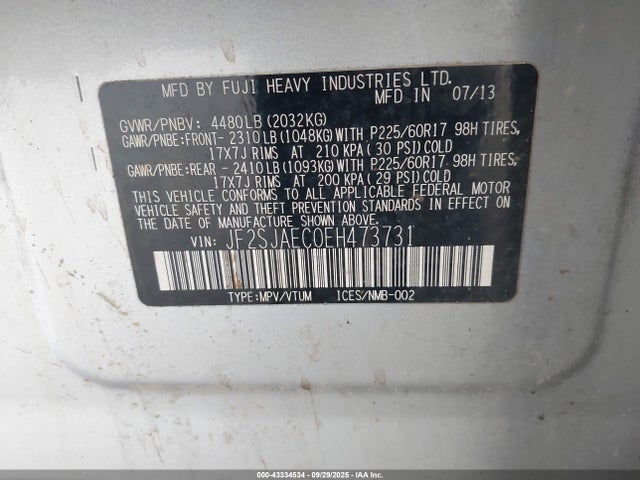 Subaru 2.5na u5 2014 JF2SJAEC0EH473731 Image 9