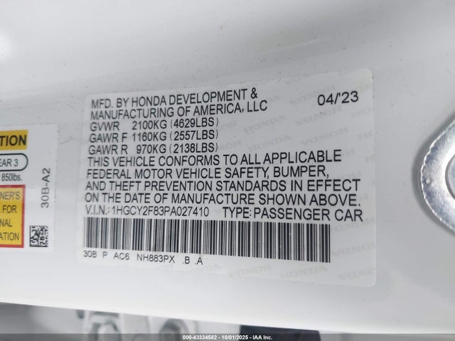 1HGCY2F83PA027410 Honda lfc5