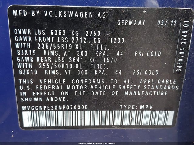 WVGGNPE20NP070305 Volkswagen 2022
