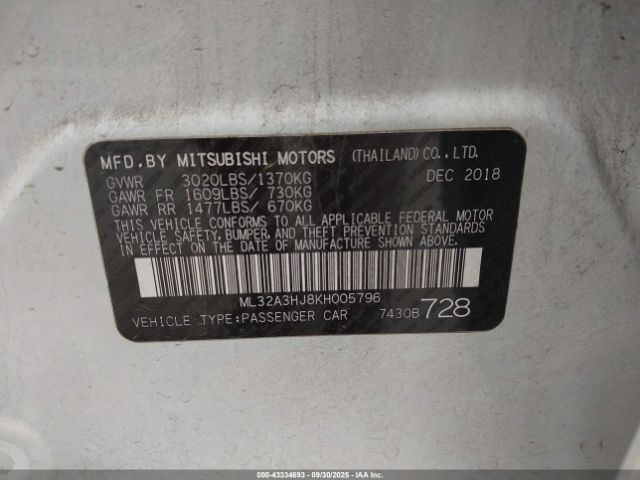 2019 MITSUBISHI MIRAGE ML32A3HJ8KH005796 Photo 8