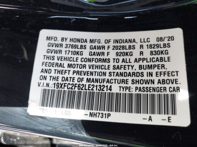 2020 HONDA CIVIC 19XFC2F62LE213214 Photo 8