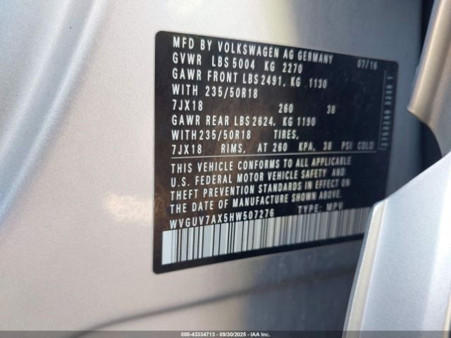 2017 VOLKSWAGEN TIGUAN WVGUV7AX5HW507276 Photo 8