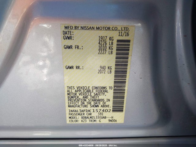 Nissan Altima 2017 1N4AL3AP1HC157402 Image 9