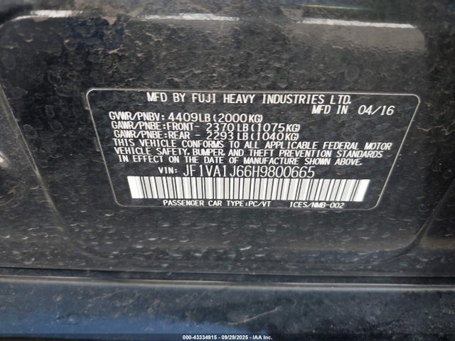 Subaru dib 2017 JF1VA1J66H9800665 Image 9