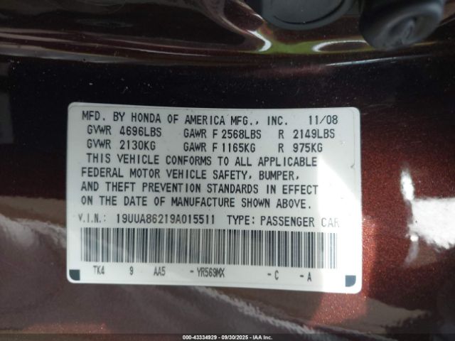 2009 ACURA TL 19UUA86219A015511 Photo 8