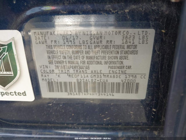 3N1AB7AP4HY344146 Nissan 2017