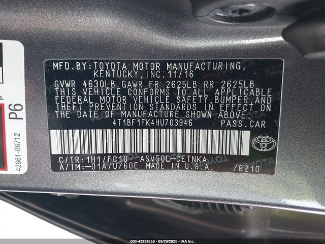2017 TOYOTA CAMRY 4T1BF1FK4HU703946 Photo 8