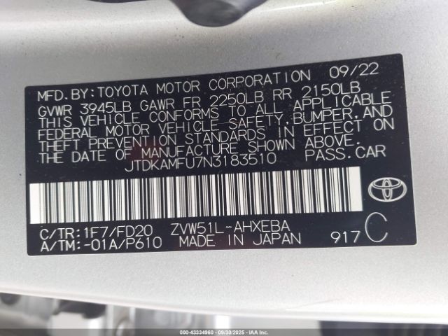 2022 TOYOTA PRIUS JTDKAMFU7N3183510 Photo 8