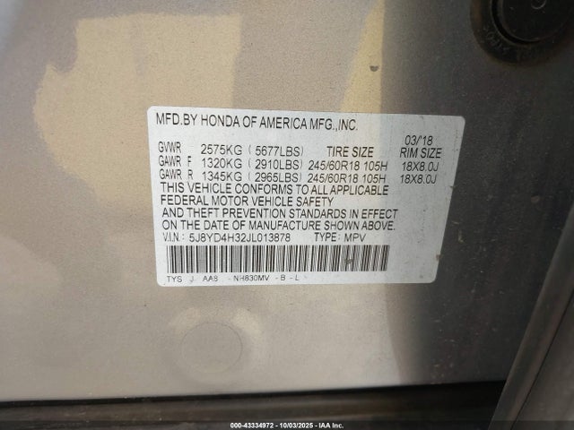 5J8YD4H32JL013878 Acura j35y5