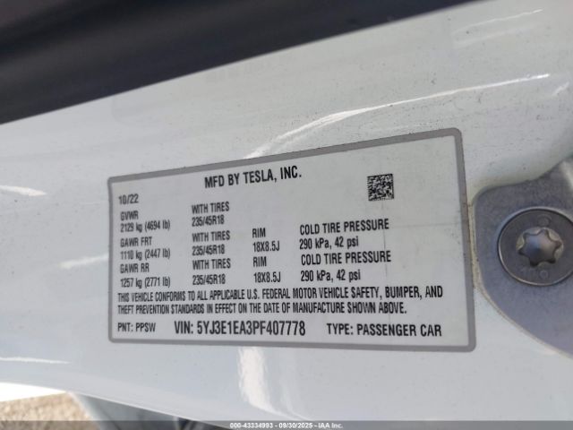 2023 TESLA MODEL 3 5YJ3E1EA3PF407778 Photo 8