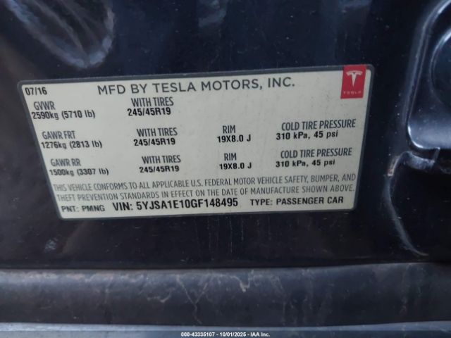 2016 TESLA MODEL S 5YJSA1E10GF148495 Photo 8