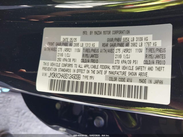Aukcja sprzedaży 2025 Mazda Cx-90 Phev Premium Sport, vin: JM3KKCHA8S1249099, numer aukcji: 43335154