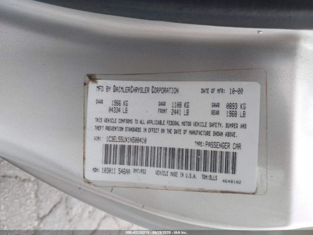 2001 CHRYSLER SEBRING 1C3EL55UX1N500410 Photo 8