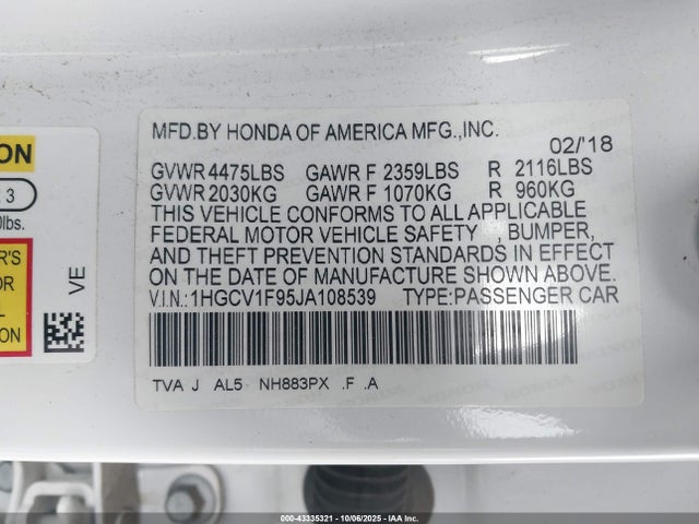1HGCV1F95JA108539 Honda l15be