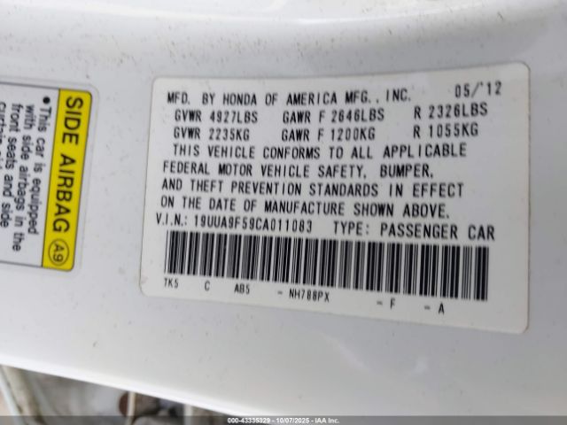 2012 ACURA TL 19UUA9F59CA011083 Photo 8