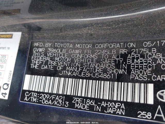 2017 Toyota Corolla Im მანქანა იყიდება აუქციონზე, vin: JTNKARJE8HJ548611, აუქციონის ნომერი: 43335339