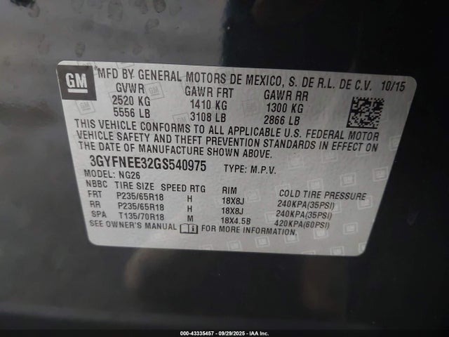 2016 CADILLAC SRX 3GYFNEE32GS540975 Photo 8