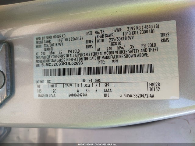 Lincoln 2.0l ecoboost 2019 5LMCJ2C93KUL02693 Image 9