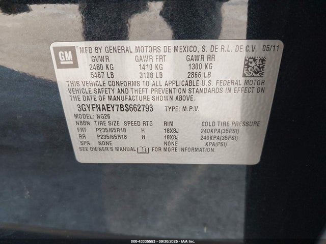 2011 CADILLAC SRX 3GYFNAEY7BS662793 Photo 8