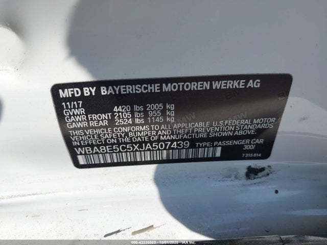 BMW 2018 2018 WBA8E5C5XJA507439 Image 9