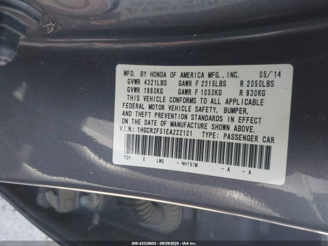 1HGCR2F51EA222101 Honda k24w1