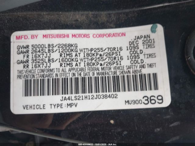 2002 MITSUBISHI MONTERO SPORT JA4LS21H12J038402 Photo 8