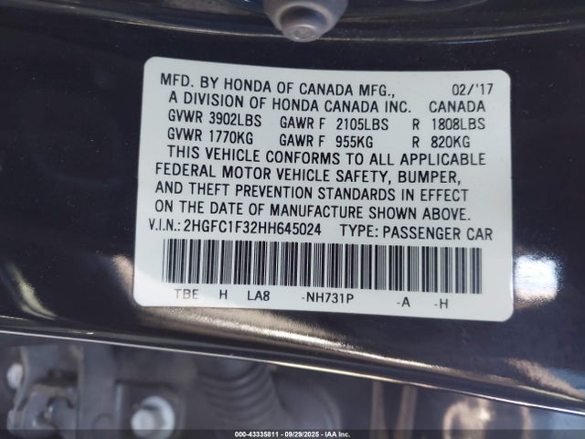 Honda l15b7 2017 2HGFC1F32HH645024 Image 9