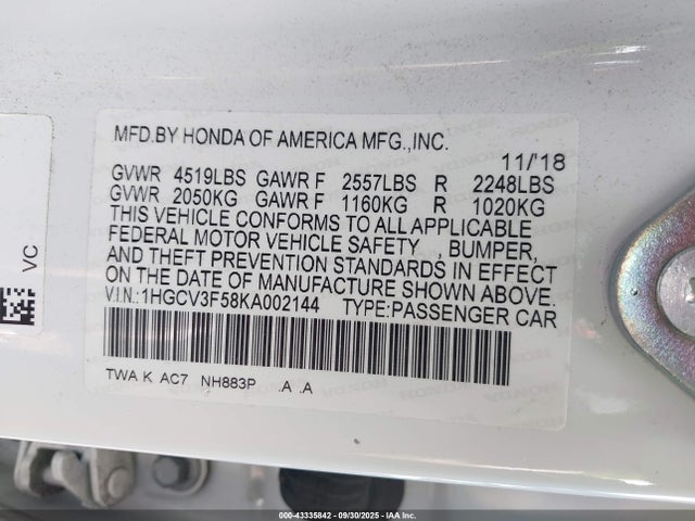 Honda lfb2 2019 1HGCV3F58KA002144 Image 9