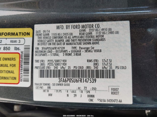 3FA6P0SU6FR147539 Ford 2015