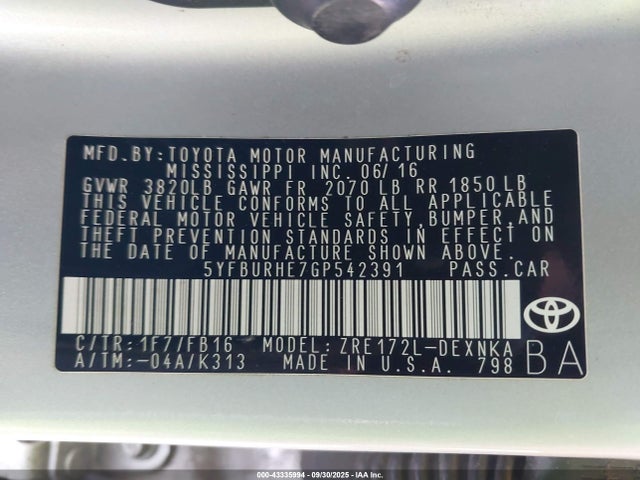 Toyota 2zr-fe 2016 5YFBURHE7GP542391 Image 9