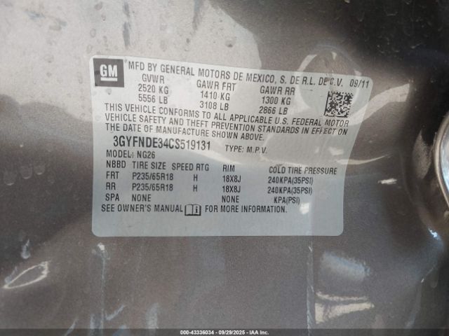 2012 CADILLAC SRX 3GYFNDE34CS519131 Photo 8