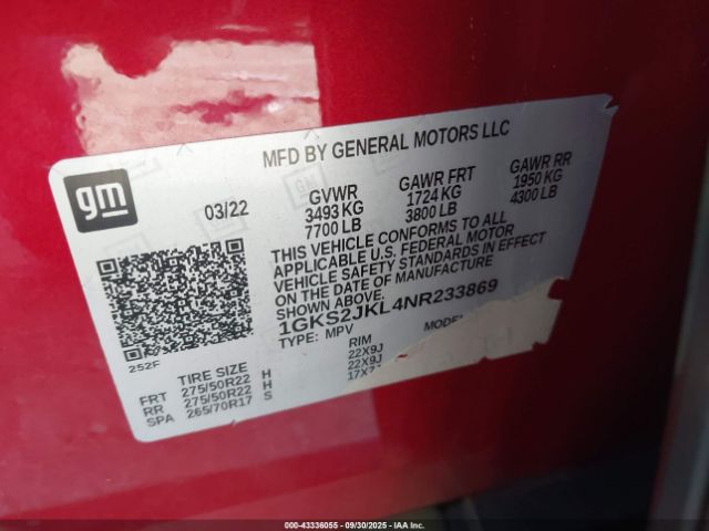 2022 GMC YUKON XL 1GKS2JKL4NR233869 Photo 8