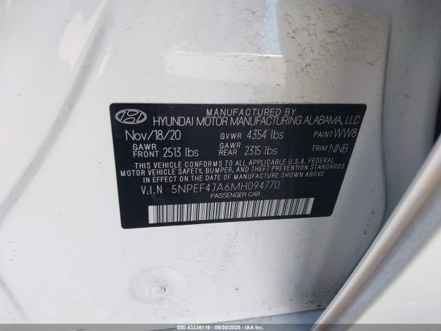 5NPEF4JA6MH094770 Hyundai gdi theta iii