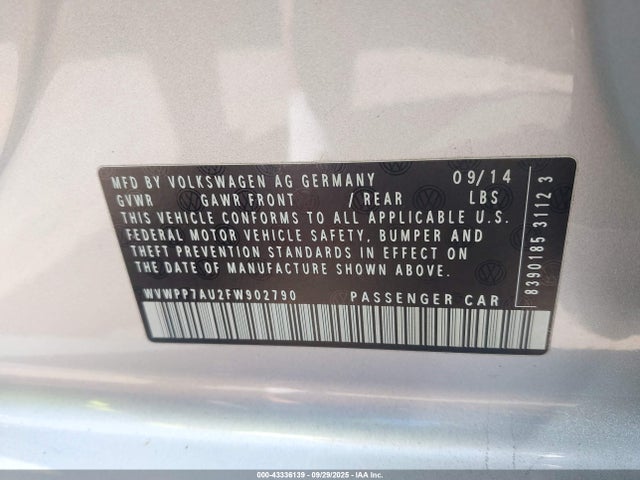 WVWPP7AU2FW902790 Volkswagen 2015