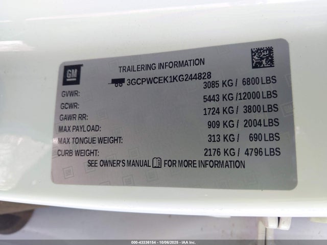 3GCPWCEK1KG244828 Chevrolet l3b - sidi, vvt, alum