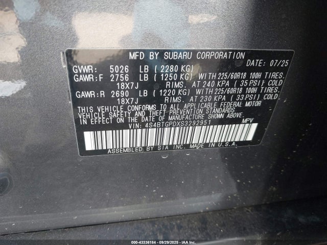 4S4BTGPDXS3292951 Subaru Outback Touring Xt