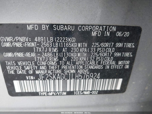 JF2SKAGC1LH576924 Subaru naturally aspirated u5