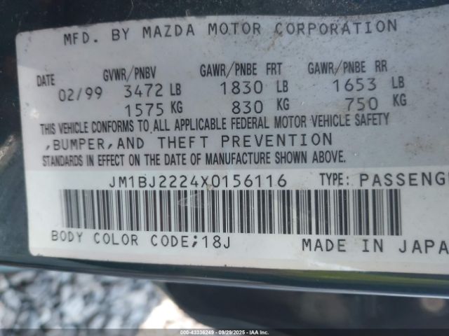 1999 MAZDA PROTEGE JM1BJ2224X0156116 Photo 8