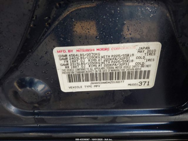 2010 MITSUBISHI OUTLANDER JA4AS3AW0AZ016077 Photo 8