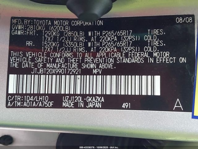 2009 LEXUS GX 470 JTJBT20X990172921 Photo 8