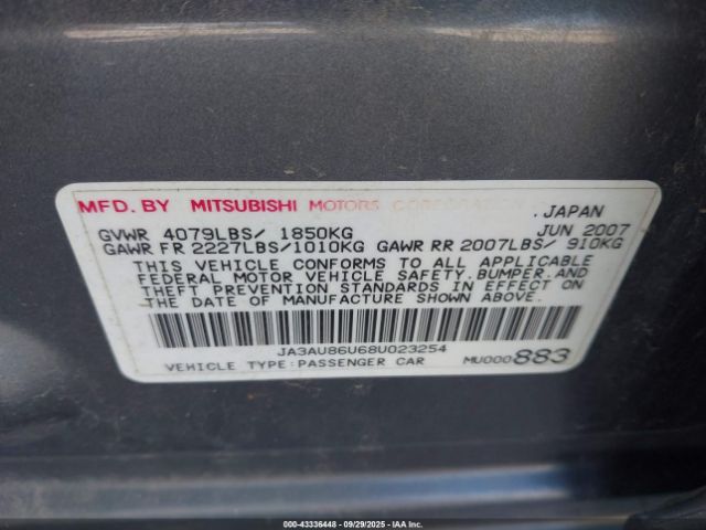 2008 MITSUBISHI LANCER JA3AU86U68U023254 Photo 8